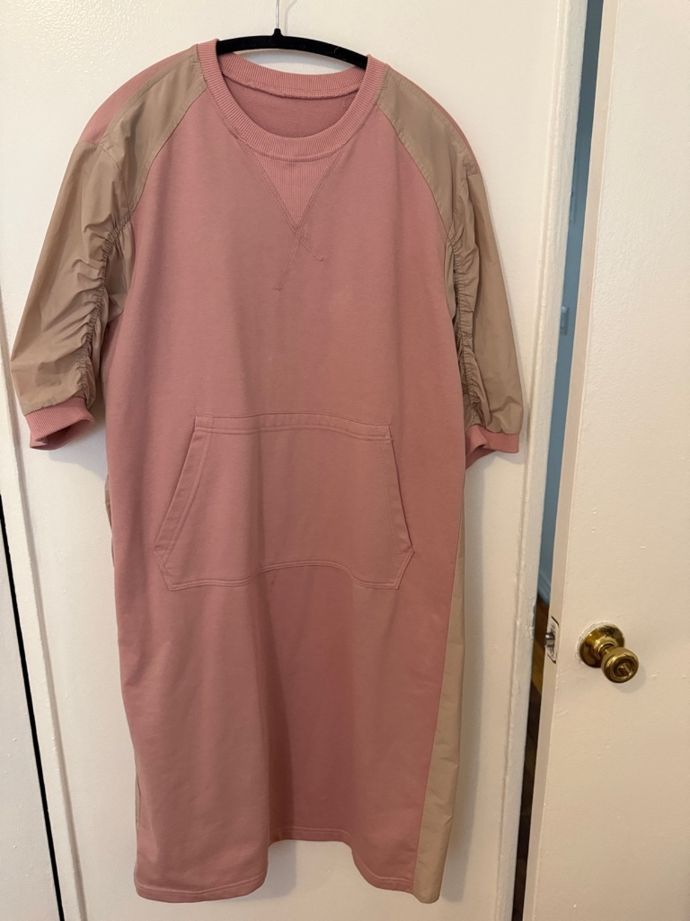 Rose Pink & Beige Casual Sweatshirt Dress